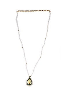 Gold Finish Green Onyx Stone Handcrafted Pendant Necklace In Sterling Silver