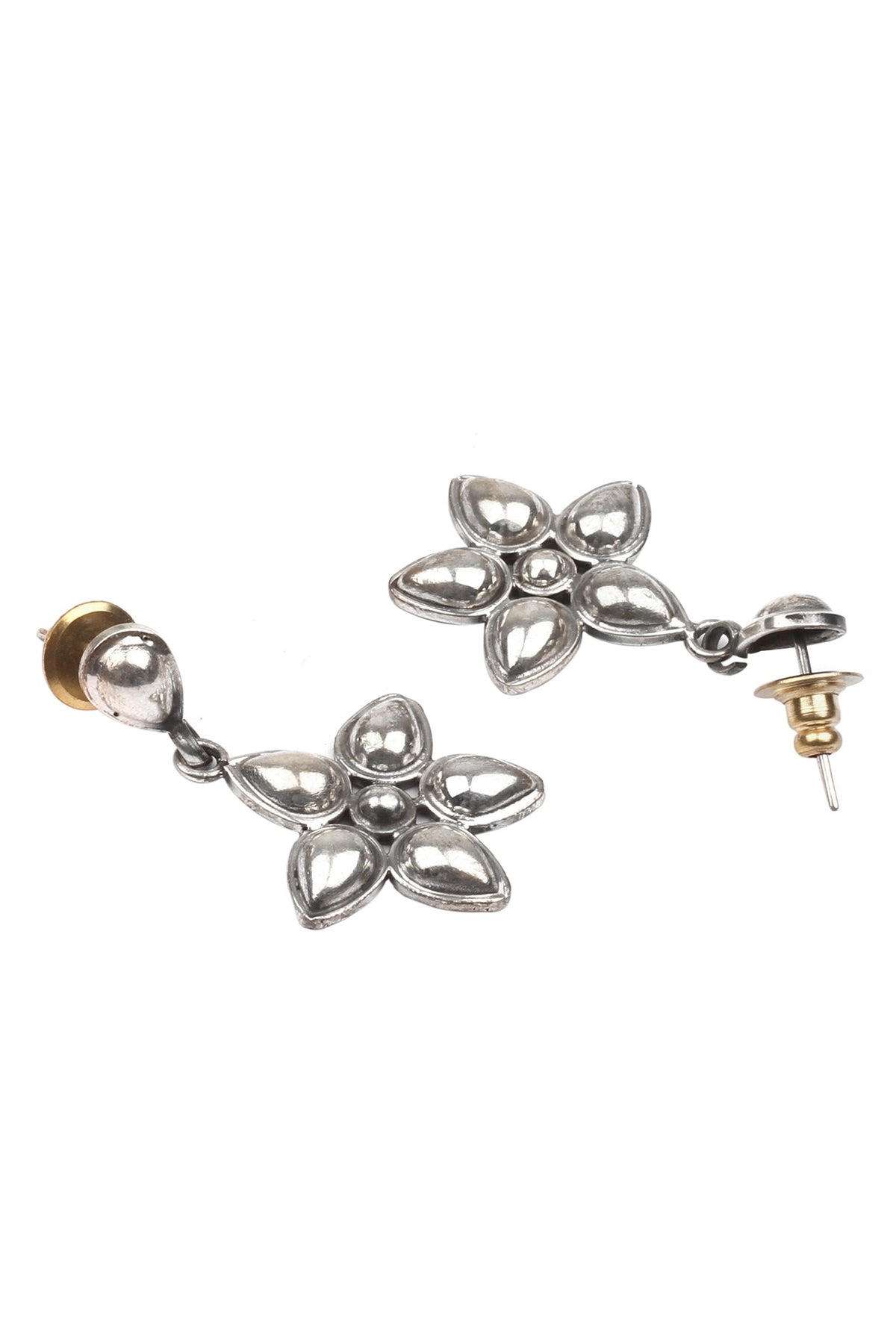 Silver Finish Motif Handcrafted Dangler Earrings In Sterling Silver