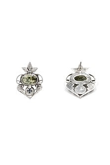 Silver Finish Jade Stud Earrings In Sterling Silver
