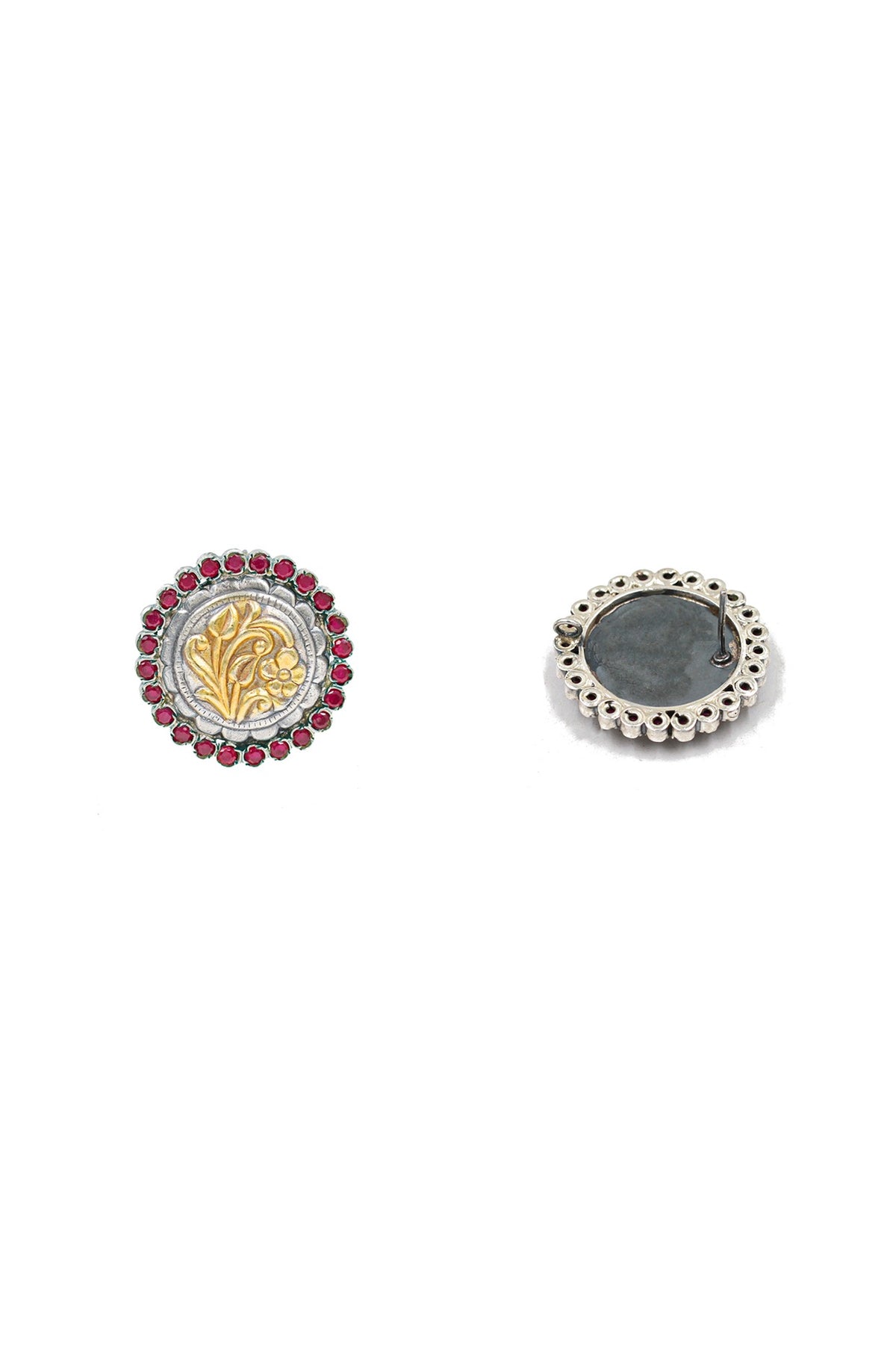 Silver Finish Ruby Stud Earrings In Sterling Silver