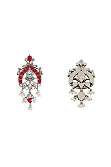Silver Finish Kundan Polki Dangler Earrings In Sterling Silver