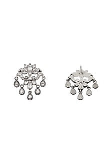 Silver Finish Kundan Polki & Gemstone Dangler Earrings In Sterling Silver