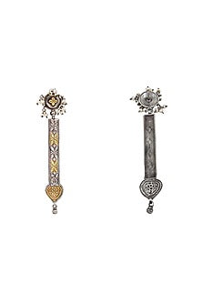 Two Tone Finish Pearl Handcrafted Dangler Earrings In Sterling Silver