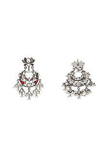 Silver Finish Kundan Polki Handcrafted Dangler Earrings In Sterling Silver