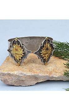Gold Plated Silver Handcrafted Adjustable Handcuff In Sterling Silver