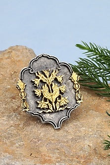 Gold Plated Silver Handcrafted Adjustable Ring In Sterling Silver