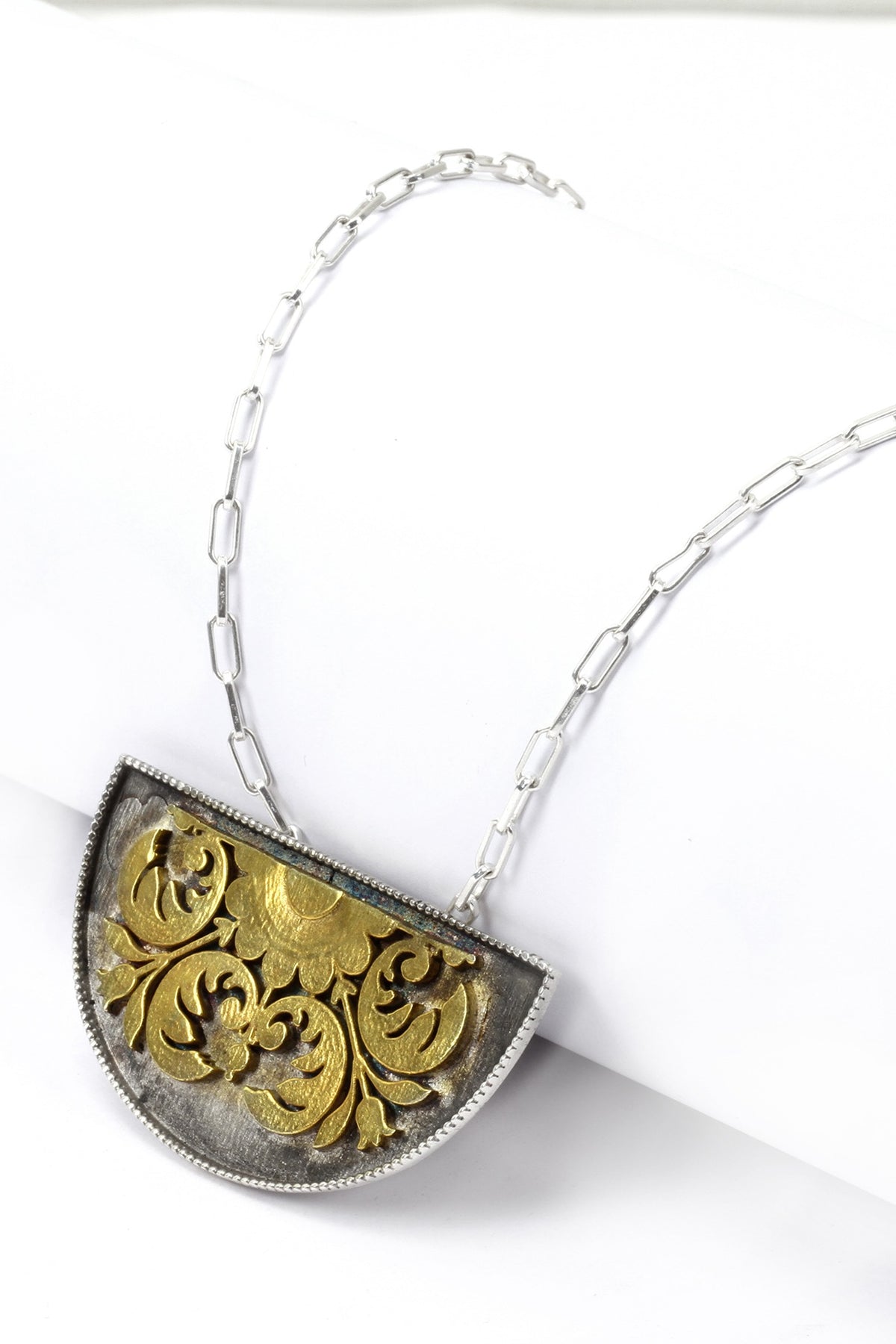 Gold Plated Silver Handcrafted Pendant Chain Necklace In Sterling Silver