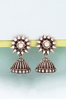 Silver Finish Handcrafted Jhumka Earrings In Sterling Silver