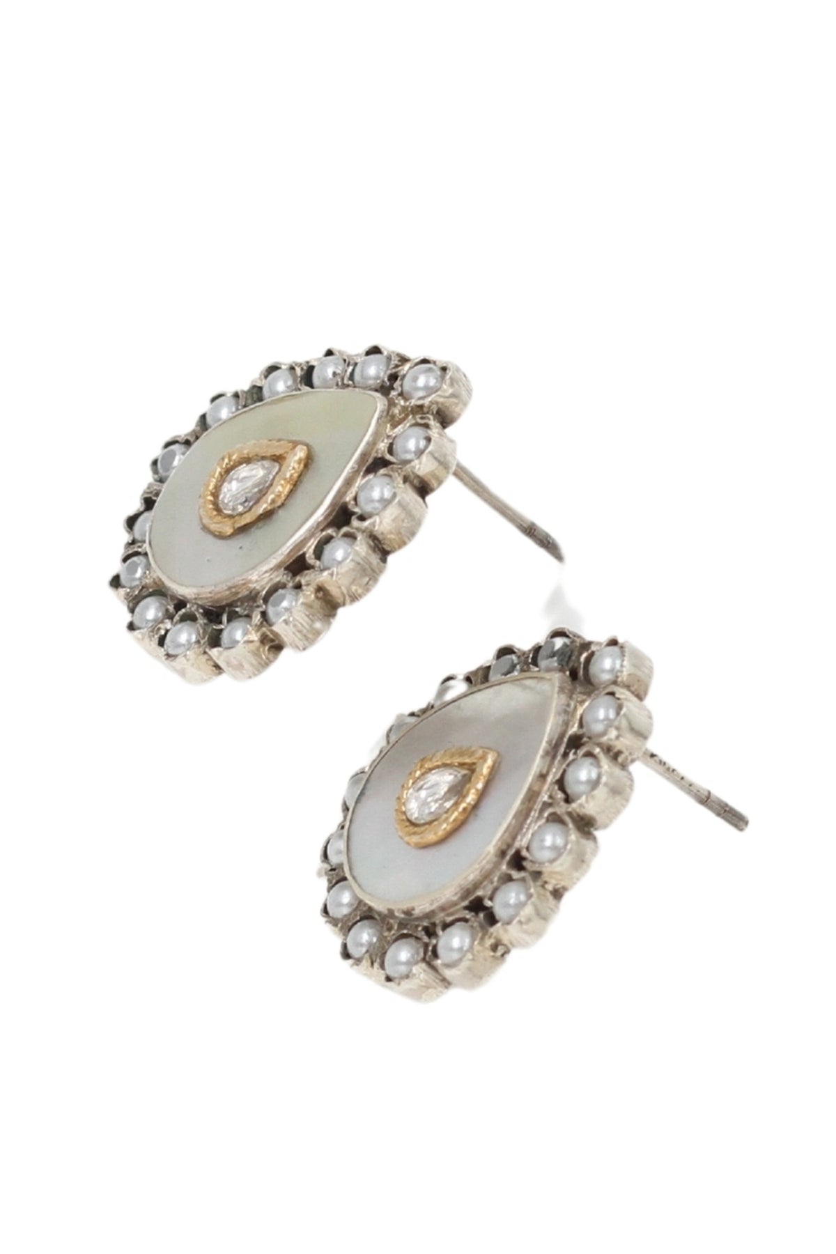 Silver Finish Pearl Handcrafted Stud Earrings In Sterling Silver
