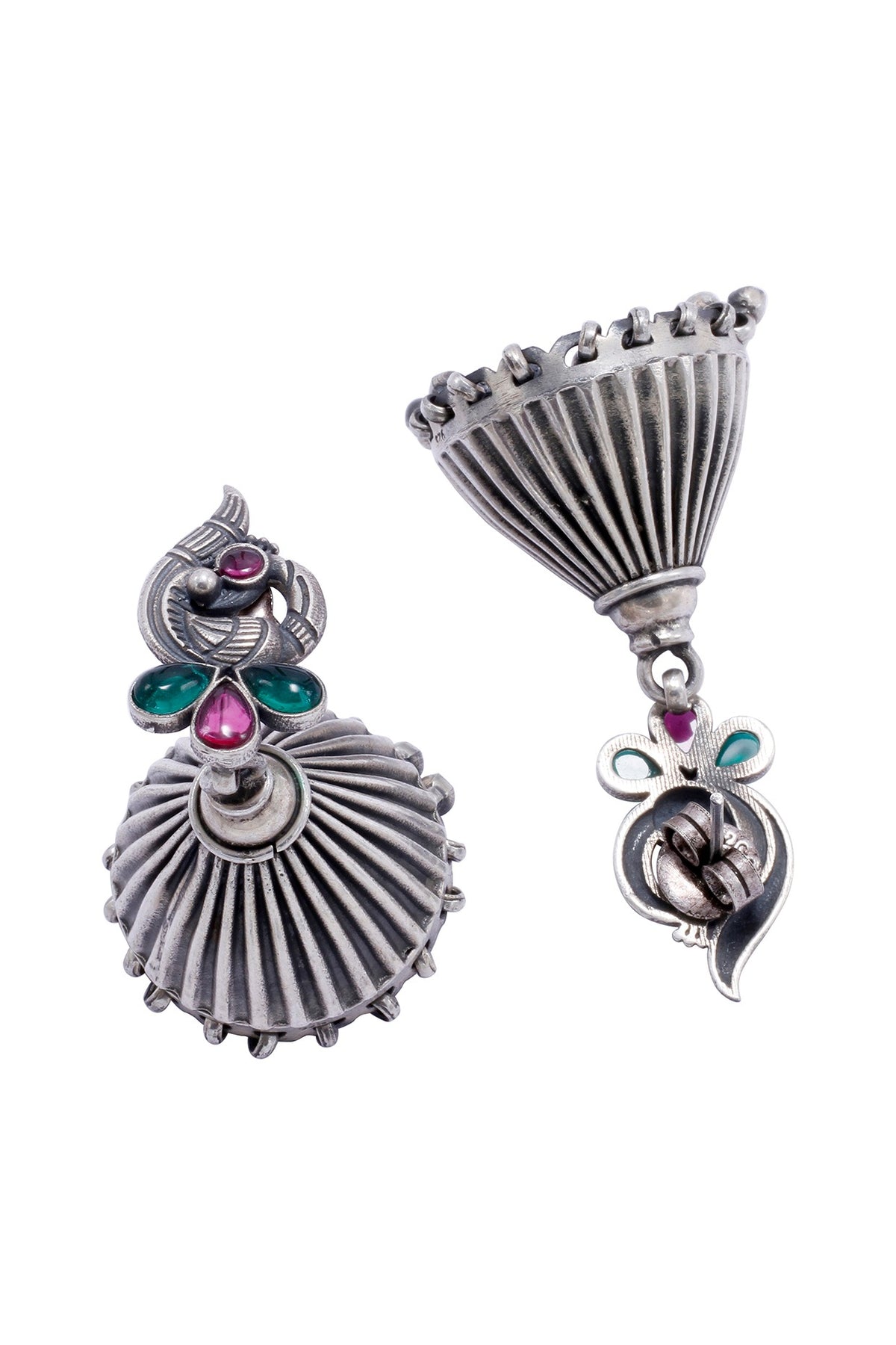 Silver Finish Onyx & Ghungroo Jhumka Earrings In Sterling Silver