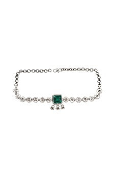Silver Finish Emerald Stone Handmade Necklace In Sterling Silver