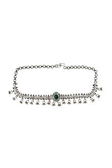 Silver Finish Emerald Stone Handmade Necklace In Sterling Silver