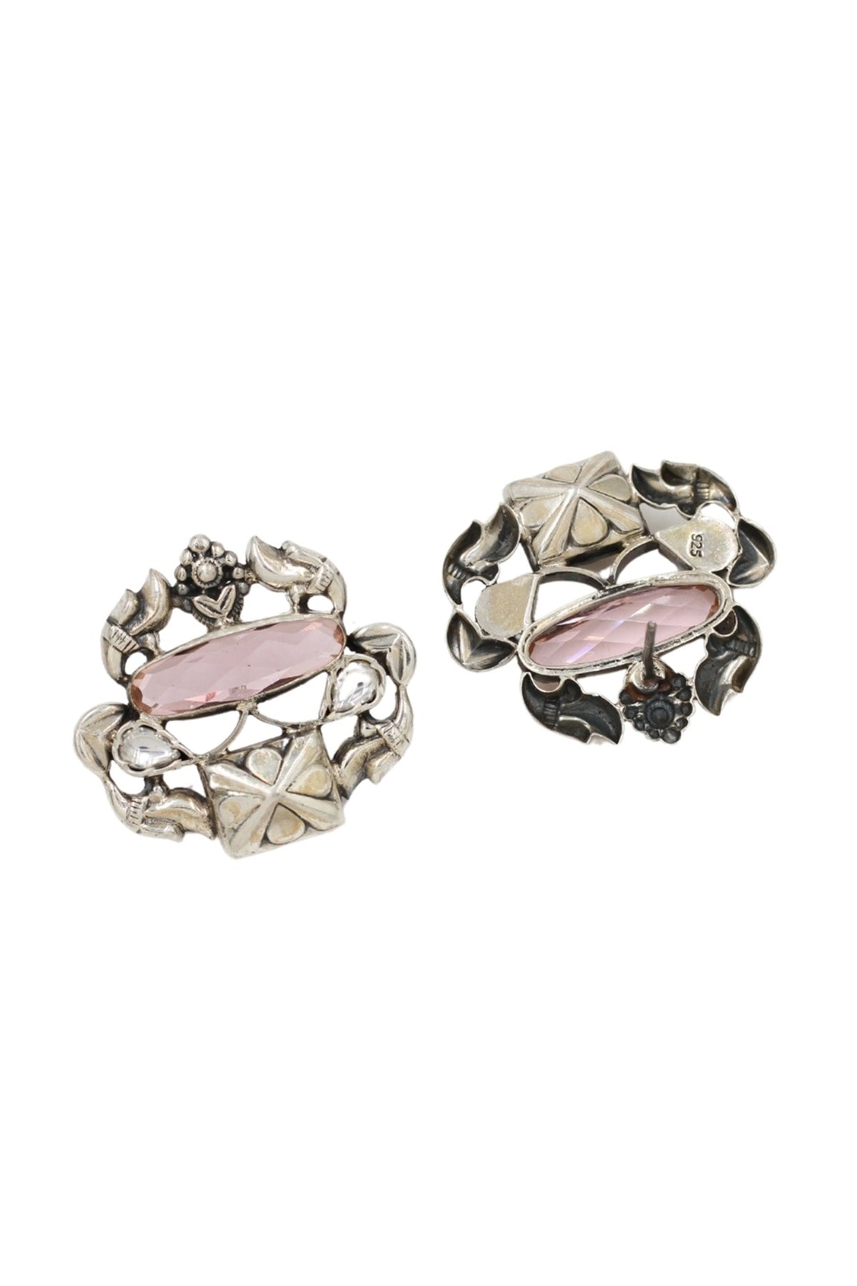 Silver Finish Hydro Stone Handcrafted Stud Earrings In Sterling Silver