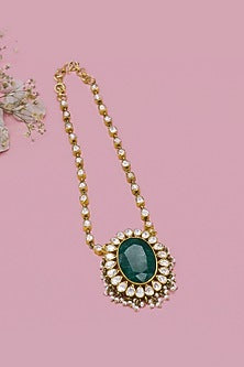 Gold Plated Moissanite & Onyx Pendant Necklace