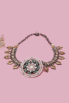 Two Tone Finish Kundan Polki Choker Necklace