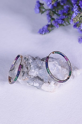 Gold Finish Multi-Colored Zircon Hoop Earrings