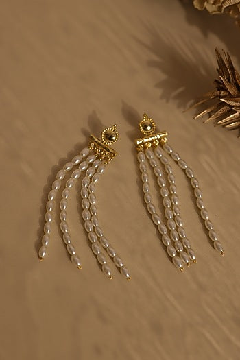 Gold Plated Pearl Dangler Earrings