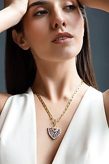 Yellow Gold Plated Zircon & Ruby Necklace