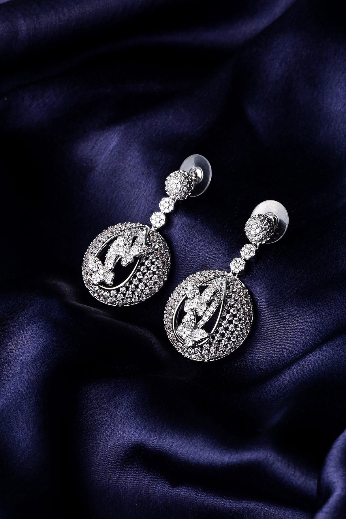 Silver Finish Zircon Dangler Earrings