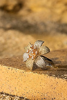 Gold Finish Zircon Aqua Bloom Ring