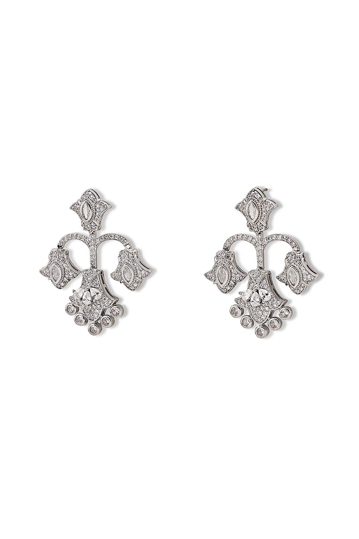 White Gold Finish Zircon Dangler Earrings