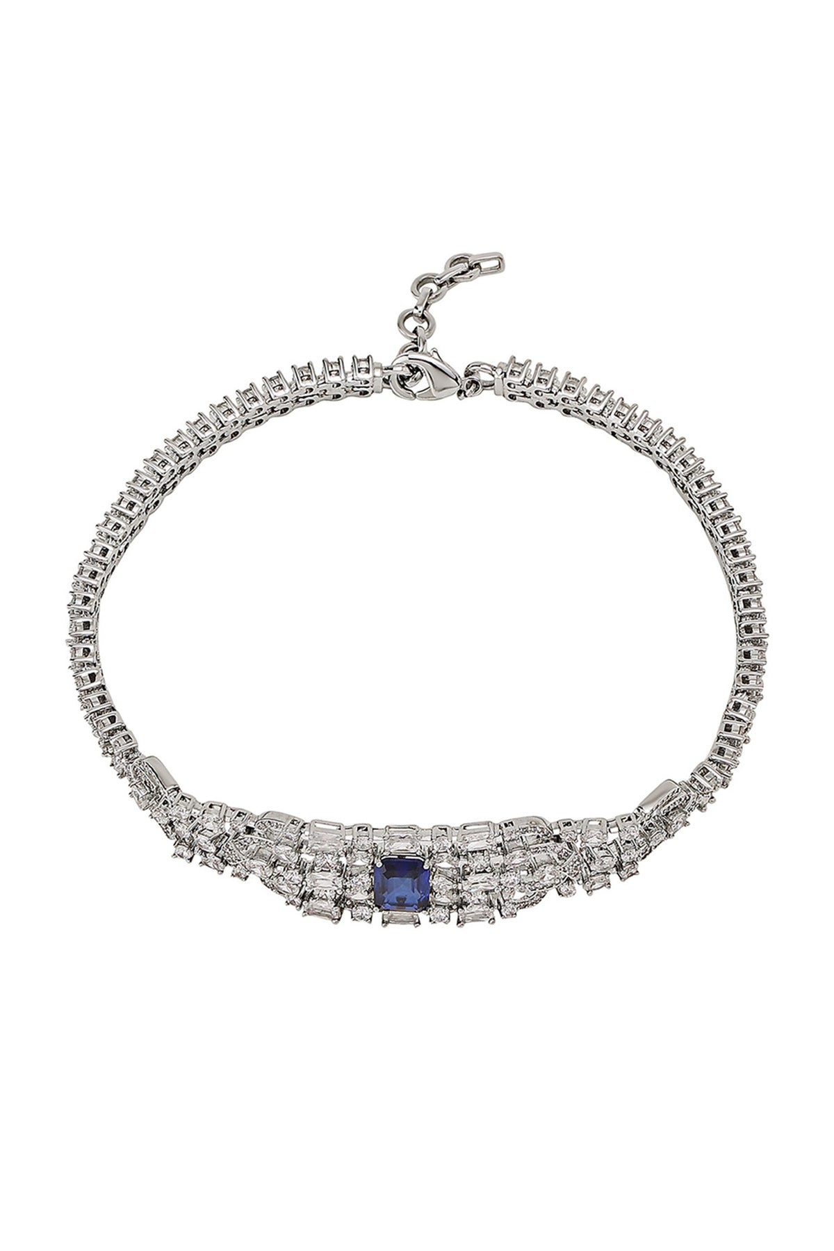 White Gold Finish Zircon & Tanzanite Stone Necklace