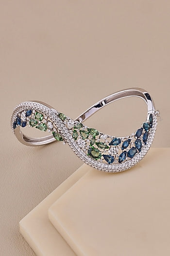 18kt White Gold Finish Diamond & Sapphire Stone Bangle