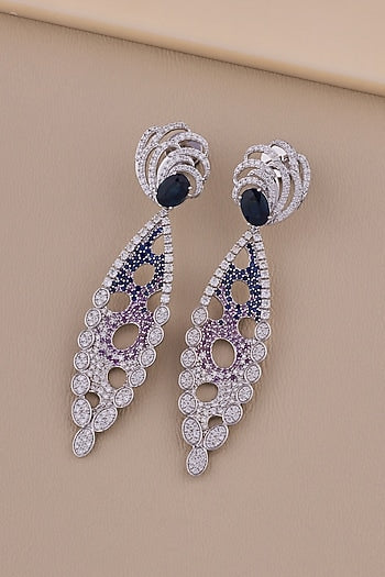 18kt White Gold Finish Diamond & Amethyst Stone Dangler Earrings