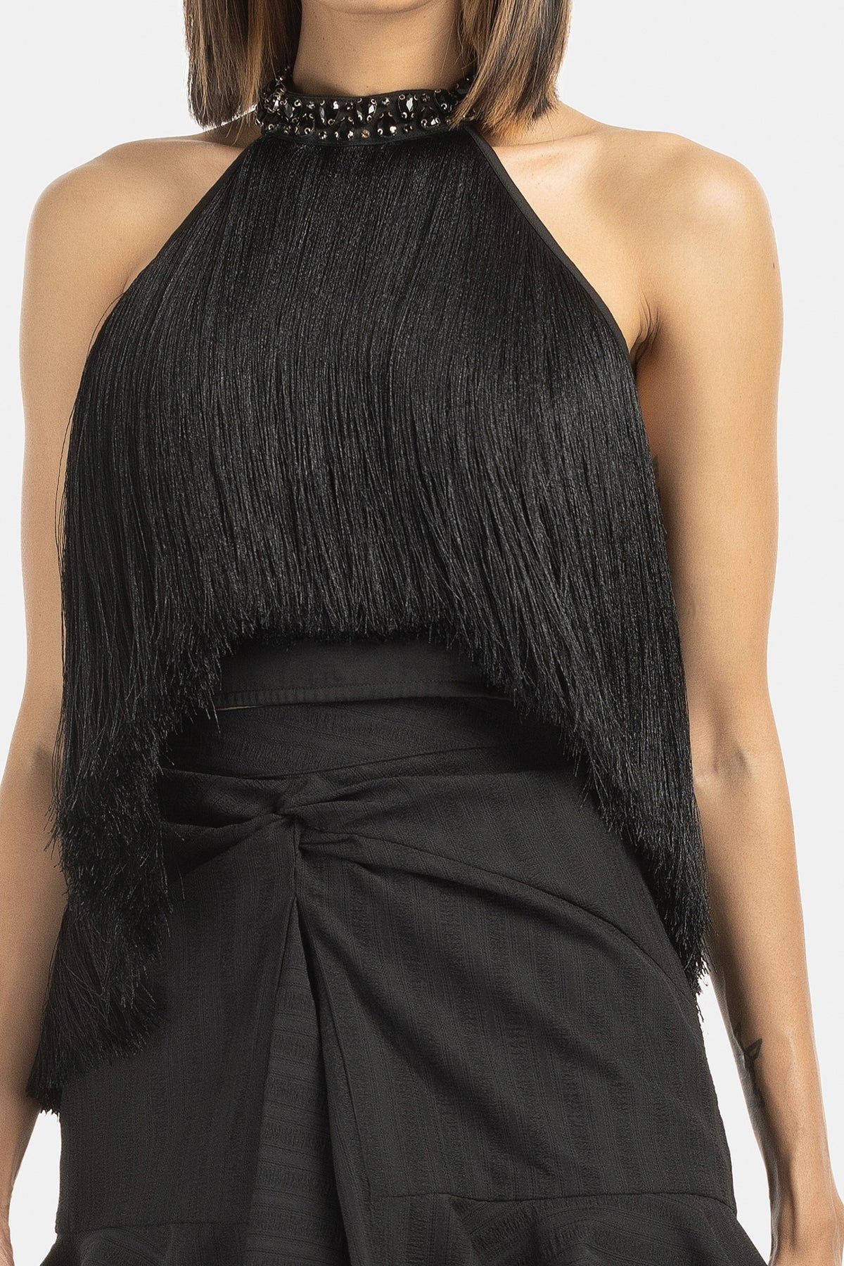 Black Fringe Embellished Top