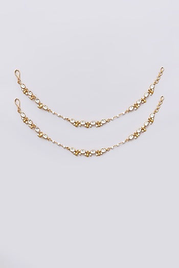 Gold Plated Jadau Kundan Polki Earchains (Set of 2)