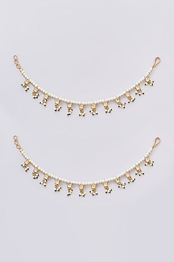 Gold Plated Jadau Kundan Polki Earchains (Set of 2)