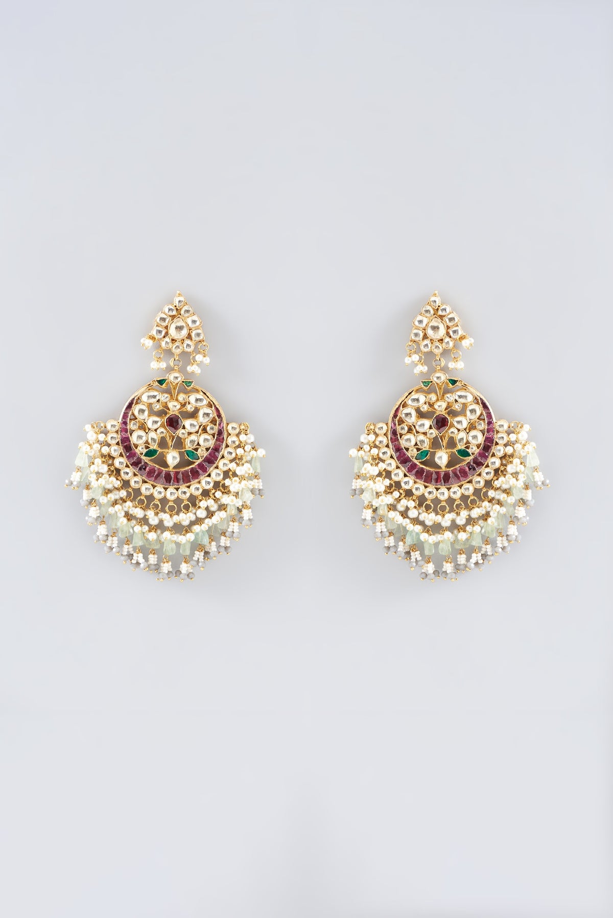 Gold Plated Kundan Polki & Semi-Precious Stone Dangler Earrings