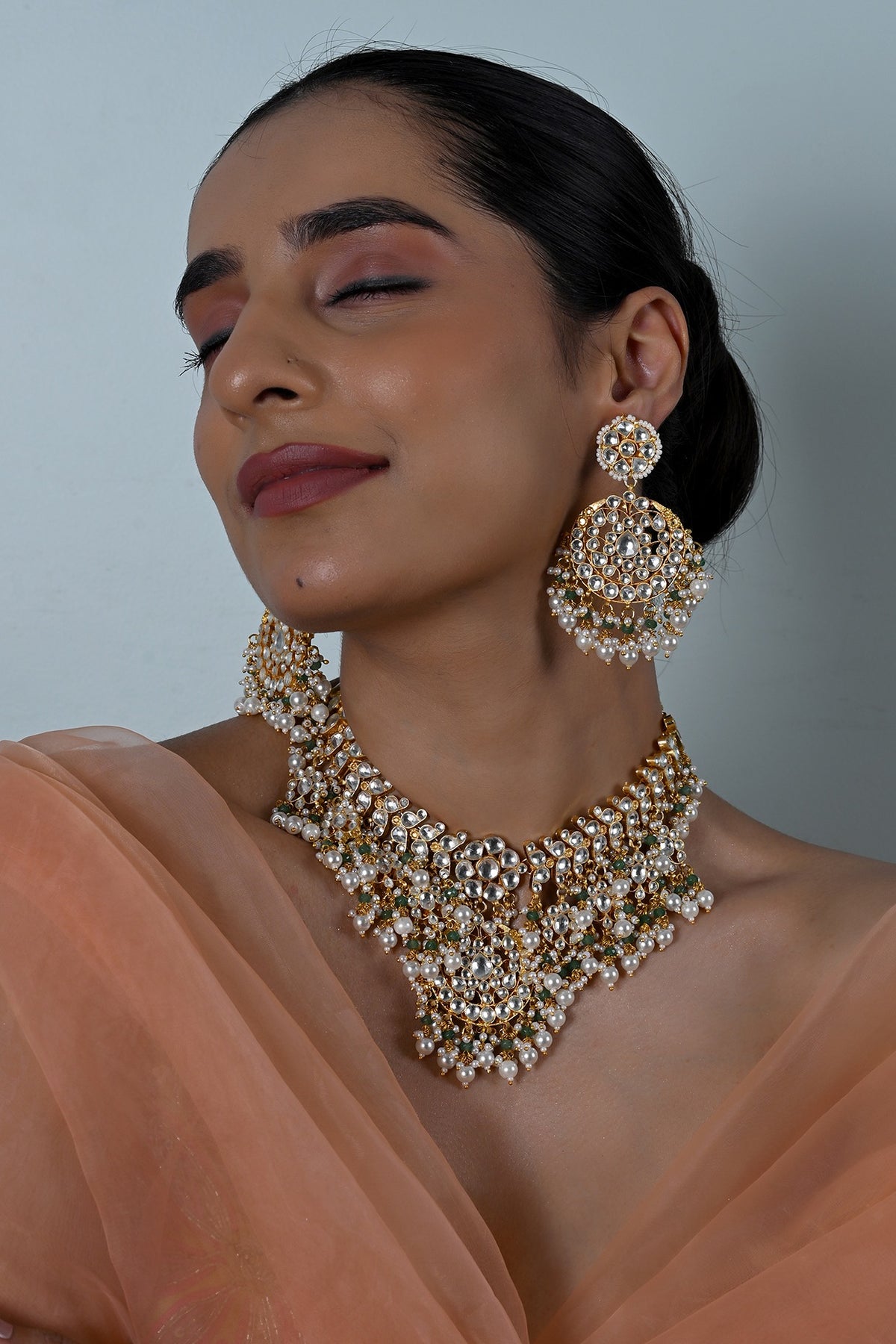 Gold Plated Kundan Polki Jadau Choker Necklace Set