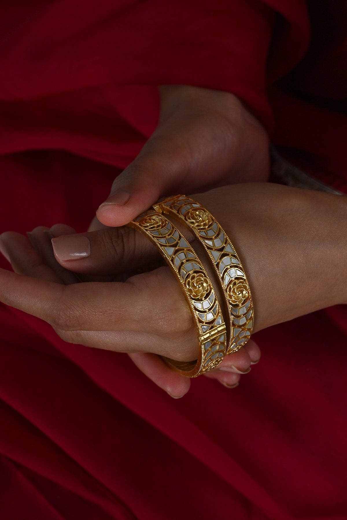 Gold Plated Mother Of Pearl Bangles (Set Of 2)