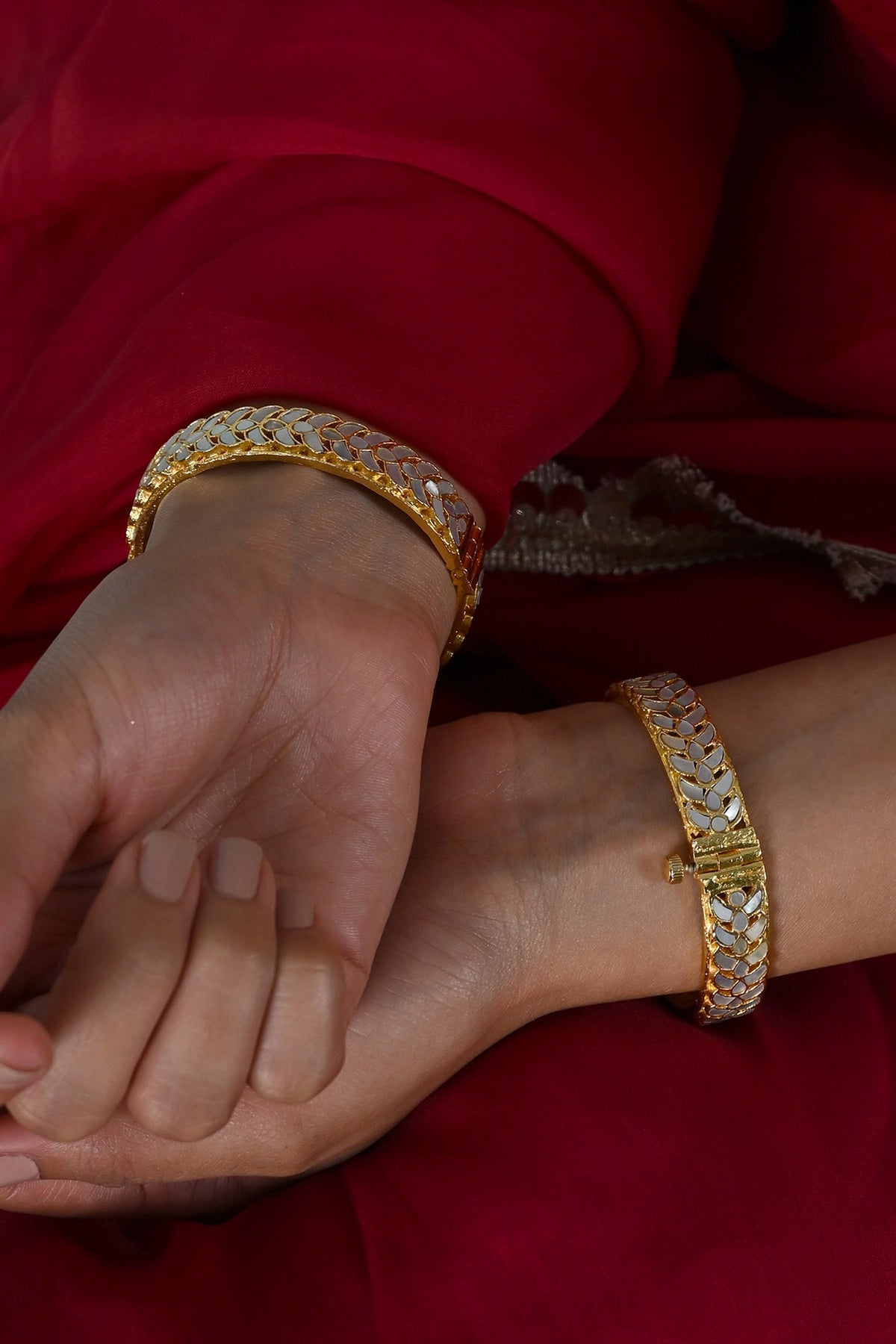Gold Plated Mother Of Pearl Bangles (Set Of 2)