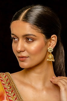 Gold Plated Kundan Polki & Semi-Precious Stone Jhumka Earrings
