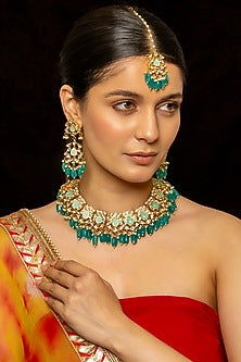 Gold Plated Kundan Polki & Semi-Precious Stone Necklace Set