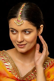 Gold Plated Kundan Polki & Semi-Precious Stone Maangtikka