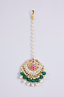 Gold Plated Kundan Polki & Semi-precious Stone Jadau Maangtikka