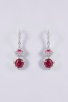 White Finish Zircon & Red Stone Dangler Earrings