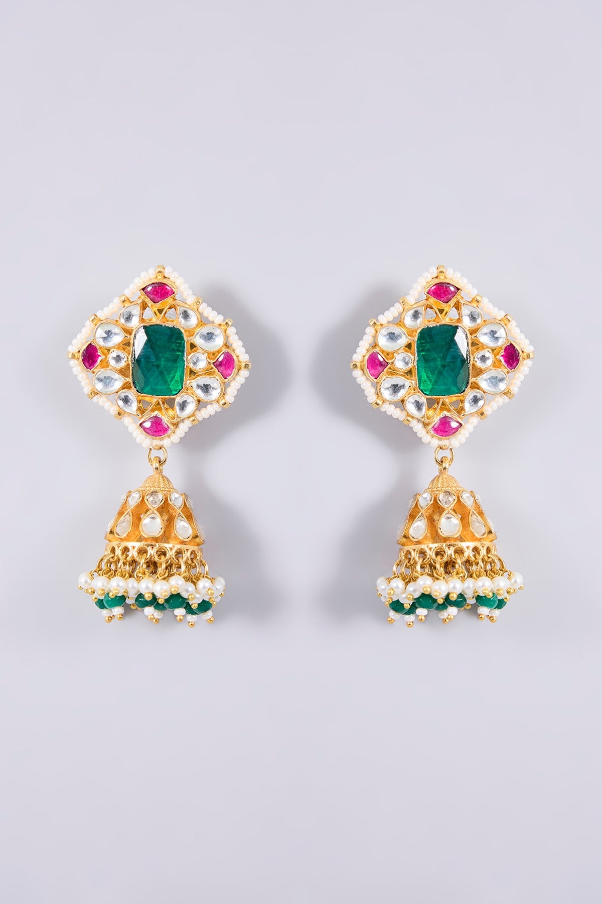 Gold Plated Kundan Polki & Semi-precious Stone Jadau Necklace Set