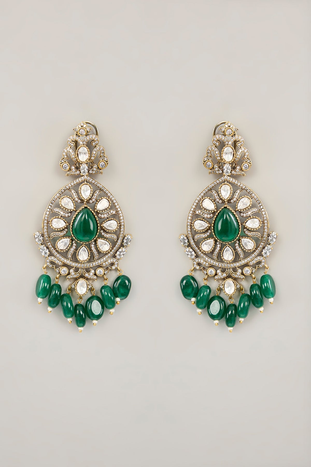 Gold Plated Jadau Faux Polki Dangler Earrings
