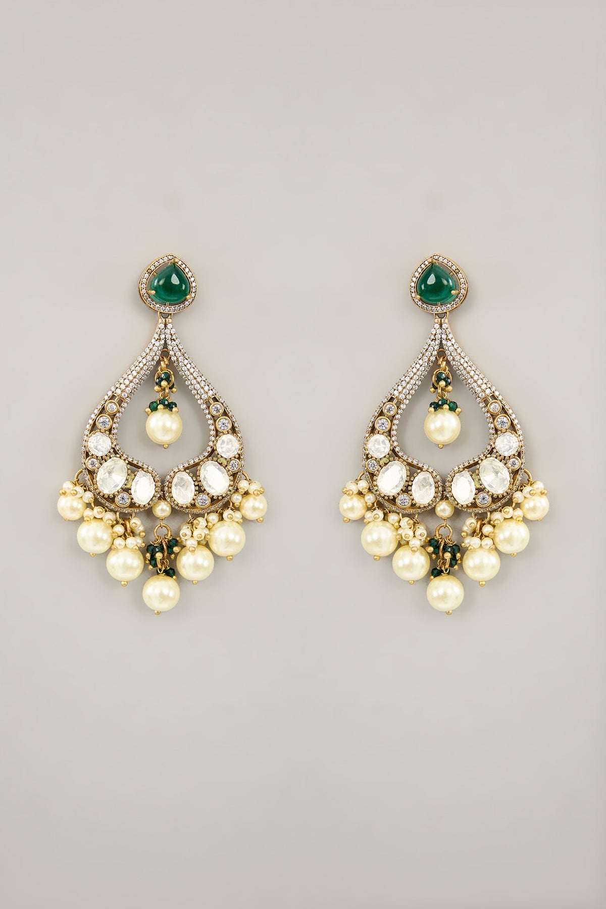 Gold Plated Jadau Faux Polki Dangler Earrings