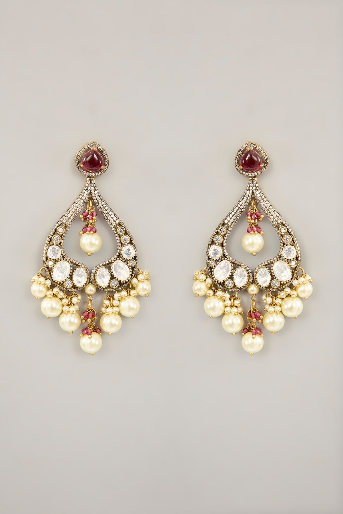 Gold Plated Jadau Faux Polki Dangler Earrings