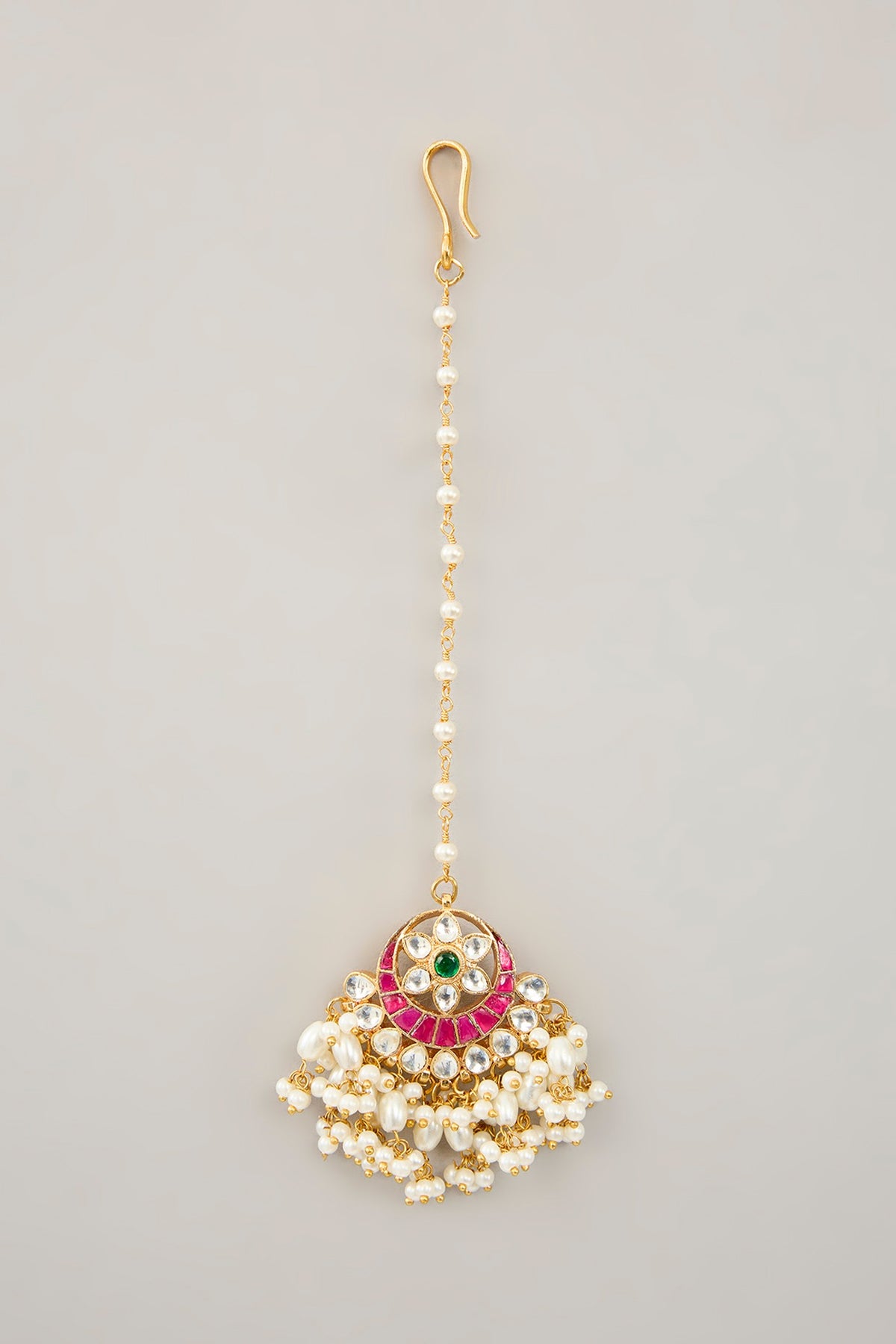 Gold Plated Jadau Kundan Polki Dangler Earrings With Maangtikka