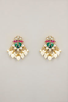 Gold Plated Jadau Kundan Polki & Natural Semi-precious Stone Long Necklace Set