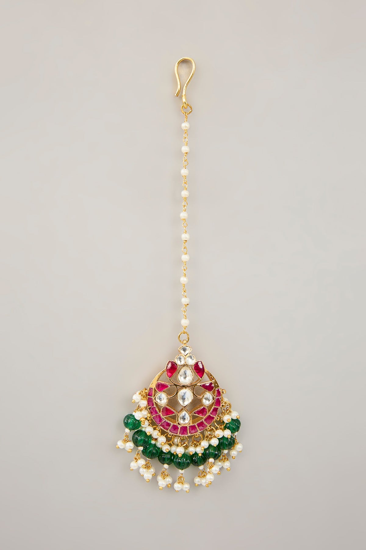 Gold Plated Jadau Kundan Polki & Natural Semi-precious Stone Dangler Earrings With Maangtikka