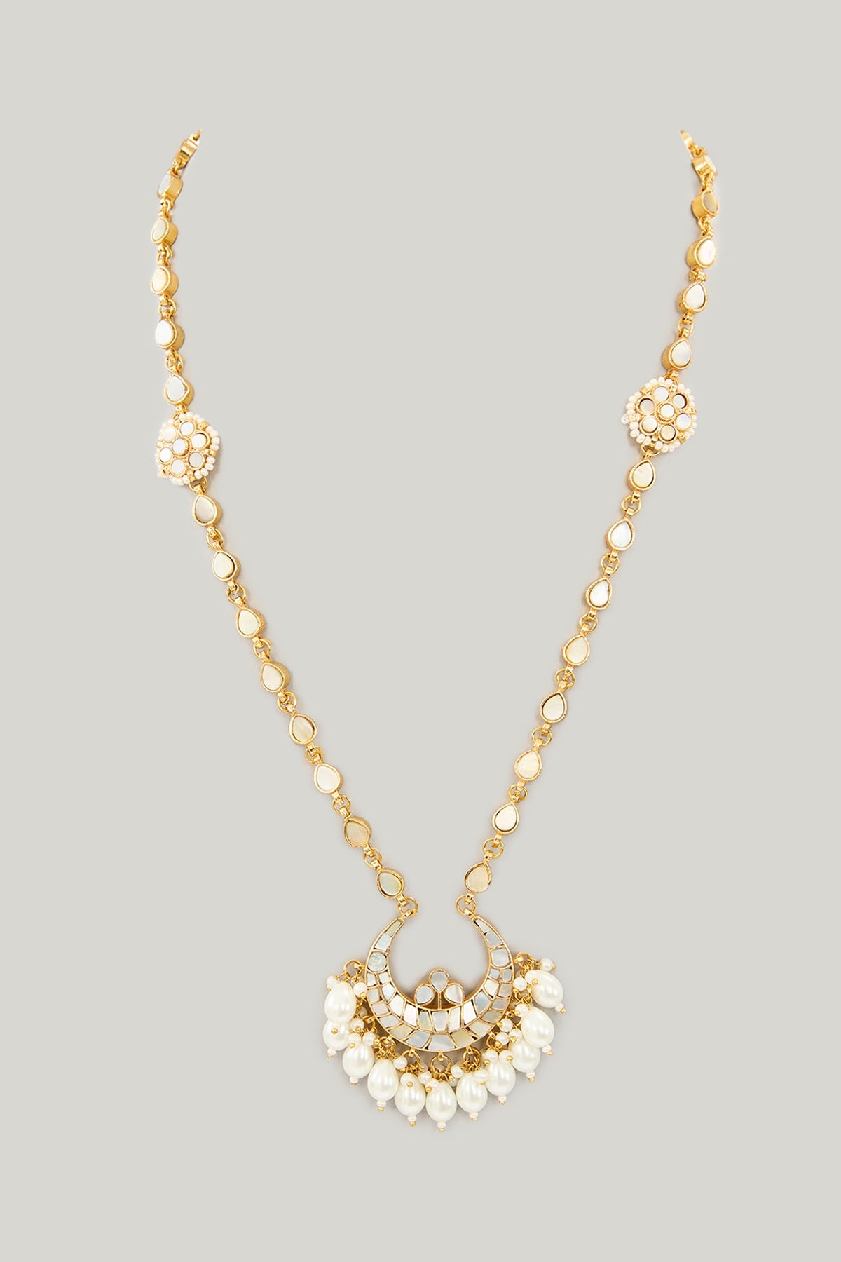 Gold Plated Mother Of Pearl & Natural Gemstone Long Necklace