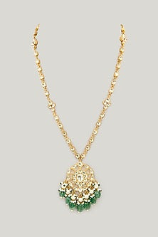 Gold Plated Jadau Kundan Polki & Natural Gemstone Long Pendant Necklace
