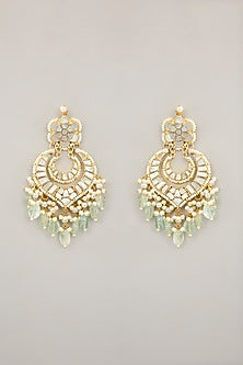 Gold Plated Mother Of Pearl & Natural Gemstone Chandbali Earrings
